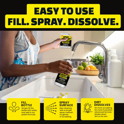 Multi-surface cleaner for mold, mildew, and stubborn grime. Works indoors and outdoors on brick, driveways, siding, bathtubs, fences, ceilings, and sidewalks.